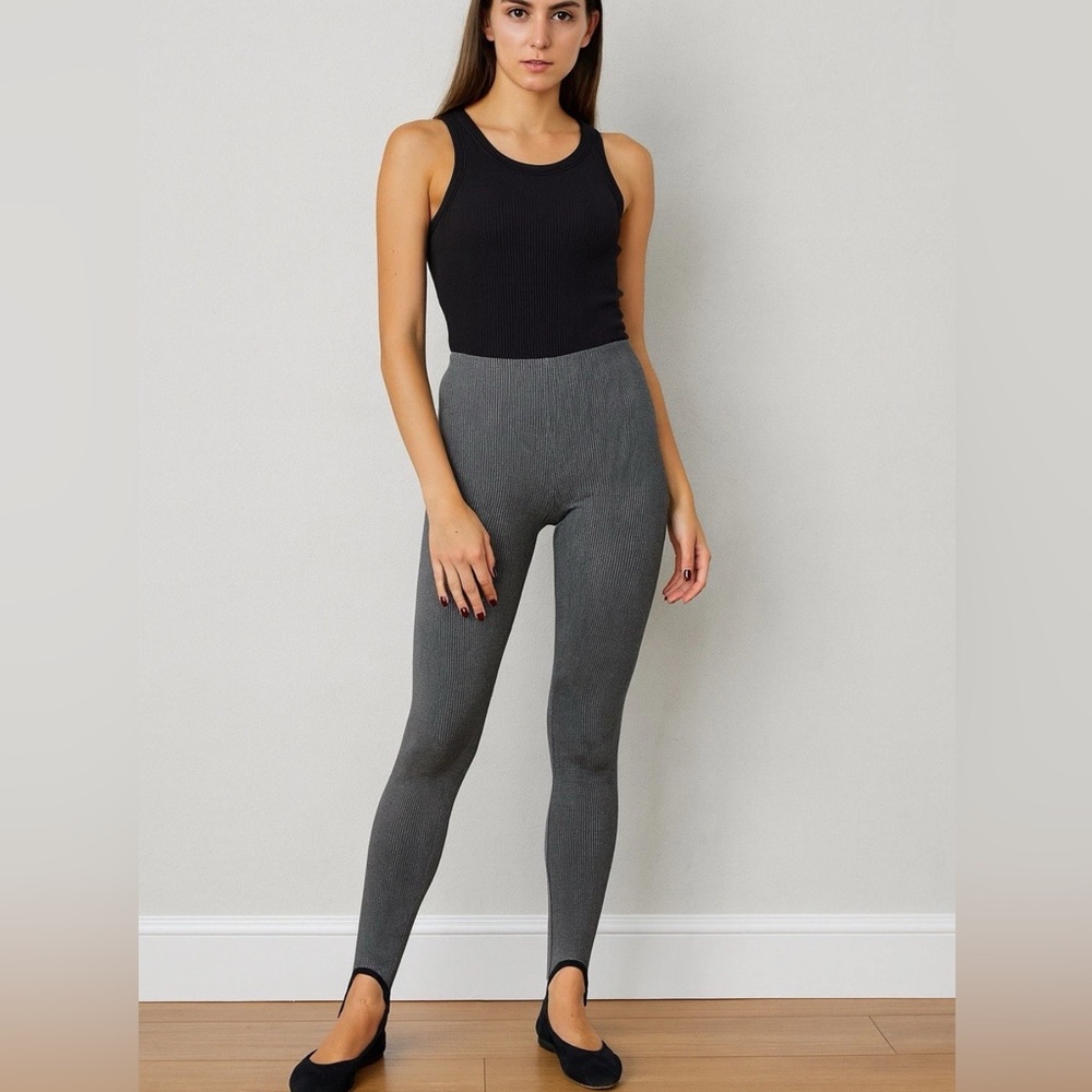 Zara Stirrup Leggings Womans Small Gray‎ Silver Ribbed stretchy Y2K Biker Grunge